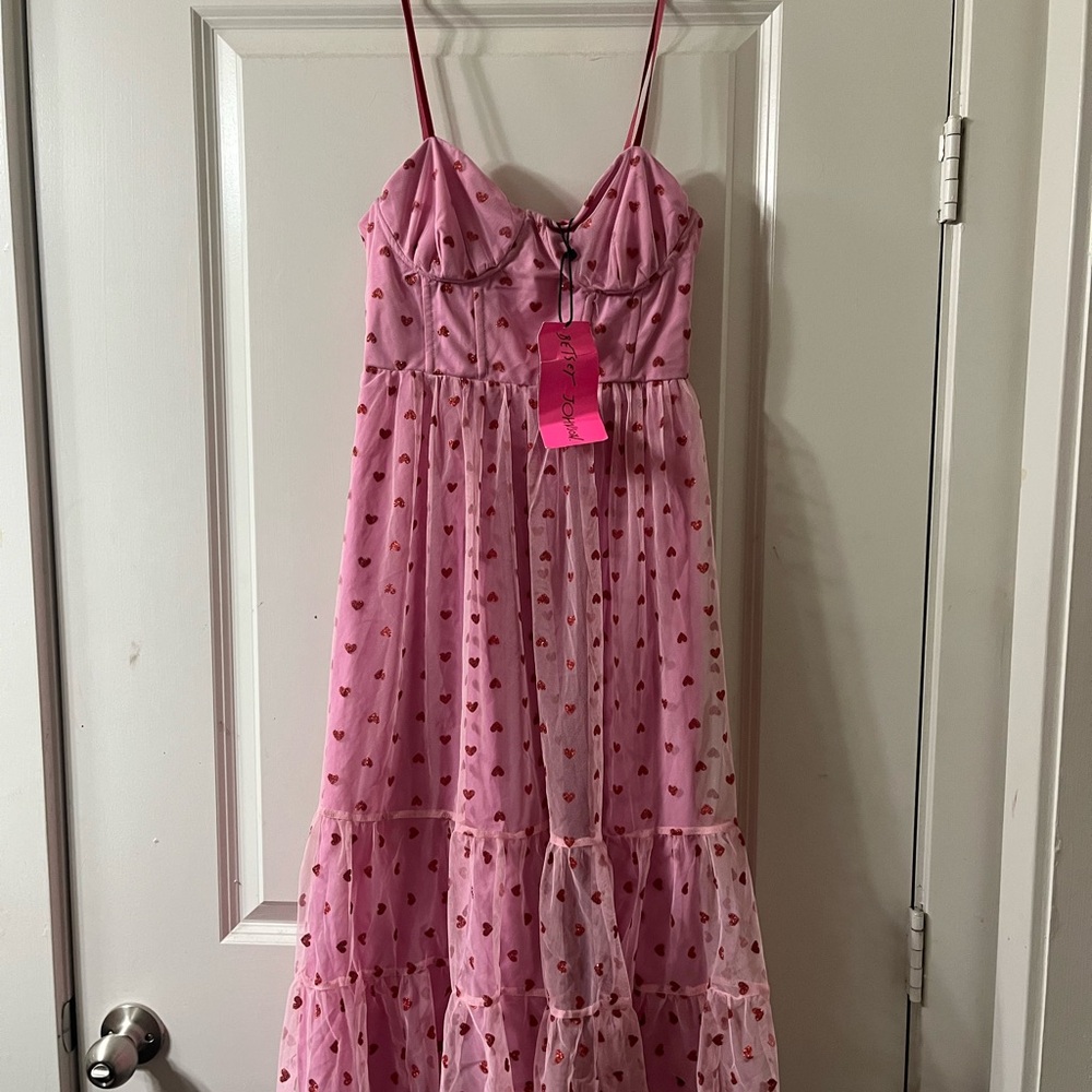 Pink Heart Patterned Dress by Betsy Johnson